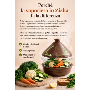 Vaporiera in ceramica Zisha 22 cm Pentola a vapore per una cottura sana