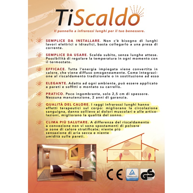 TiScaldo- Pannello radiante a infrarossi lunghi 60x120 800W -alluminio