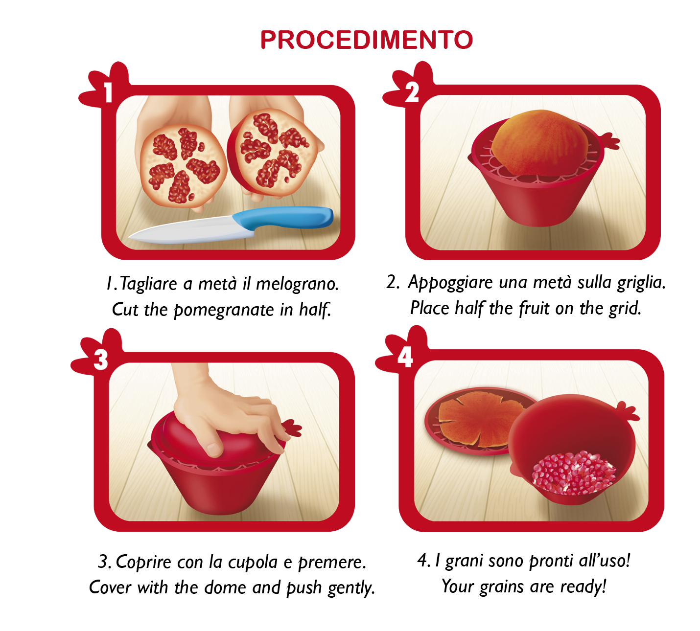 Procedimento per sgranare il melograno