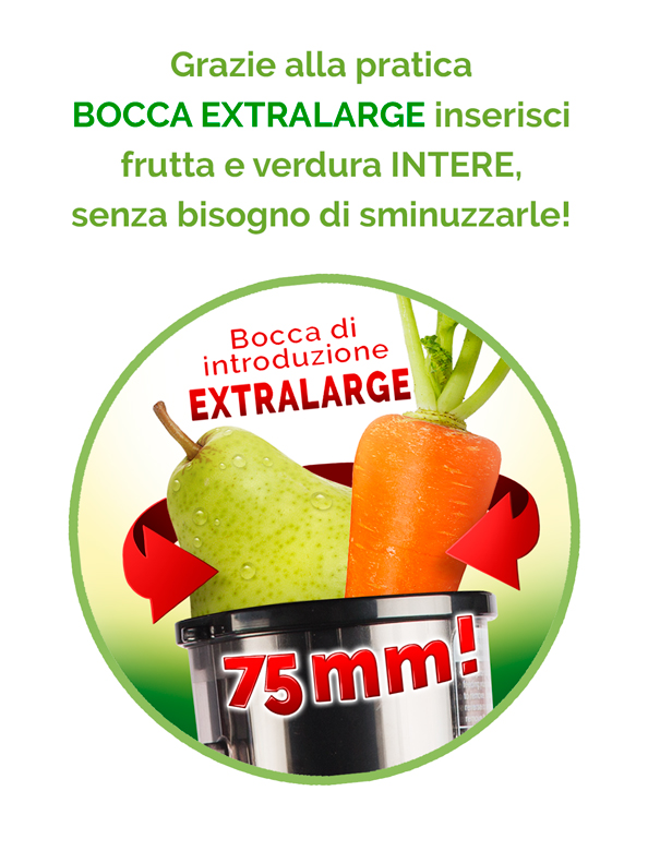 estrattore di succo per frutta e verdura con imboccatura extralarge