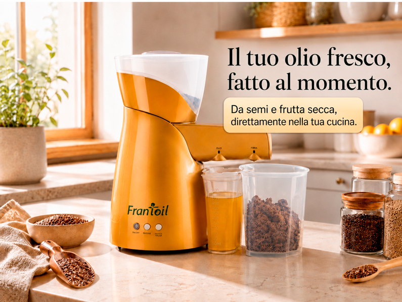 Estrattore d'olio frantoio domestico per l'olio dai semi oleosi, estrae a freddo l'olio da tutti i  semi oleosi e la frutta secca