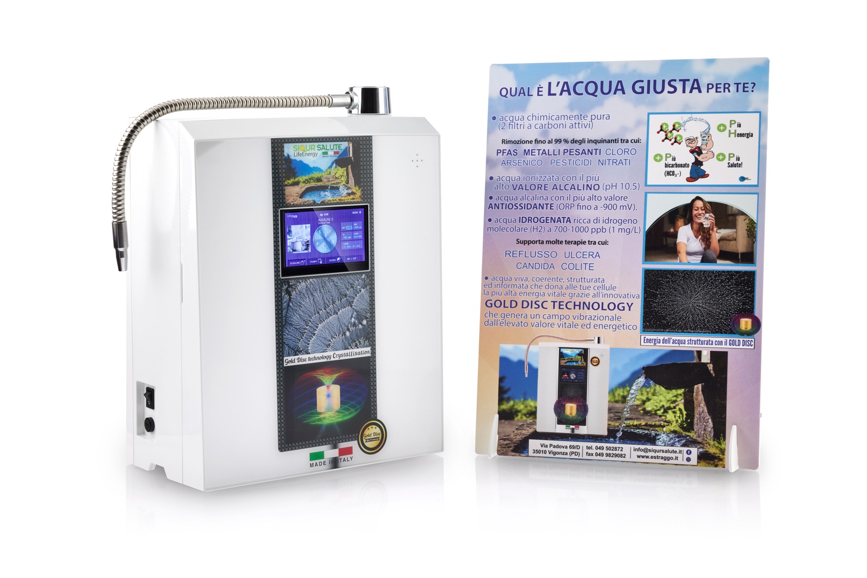 depuratore d'acqua per strutturare l'acqua del rubinetto attraverso frequenze vitali erogate dalla Gold Disc Technology