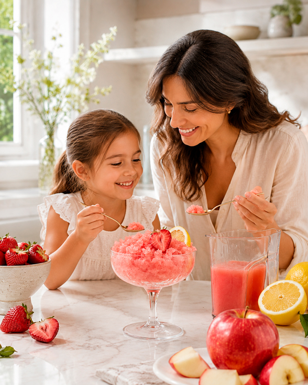 granita alla fragola fatta in casa con l'estrattore di succo