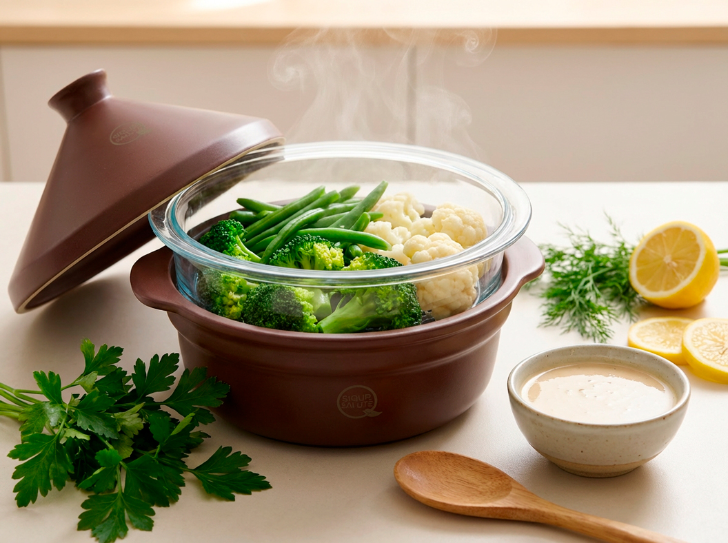 verdure al vapore croccanti fatte con la vaporiera completamente naturale in ceramica zisha